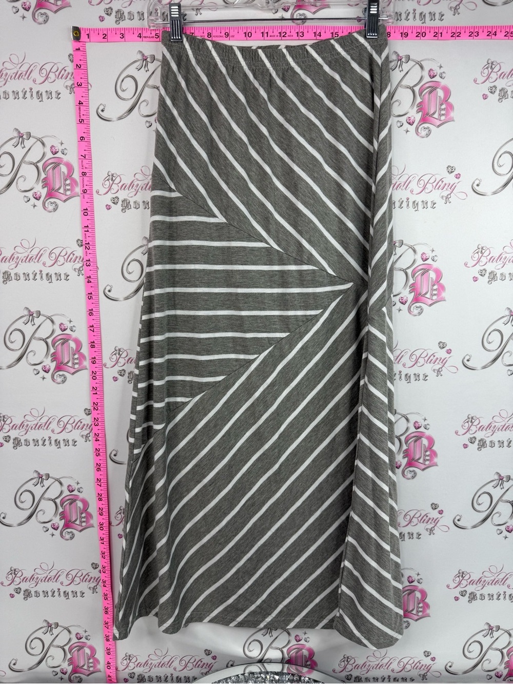 Creations la Vegas skirt long stripes Striped Maxi Skirt in Gray & White